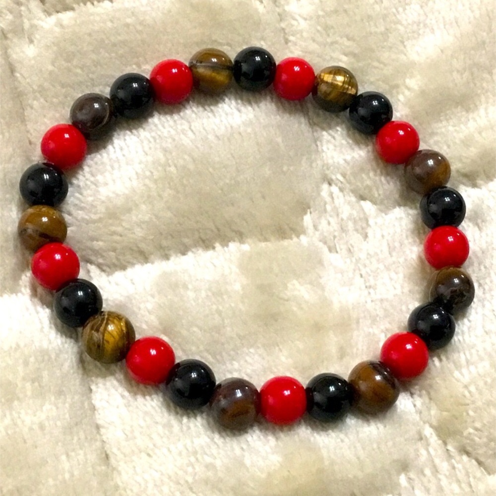 Natural Stone Bracelet Red Jasper Black Obsidian Tiger Eye